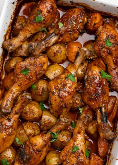 The Ultimate Honey-Garlic Roasted Chicken Drumsticks with Herb Potatoes